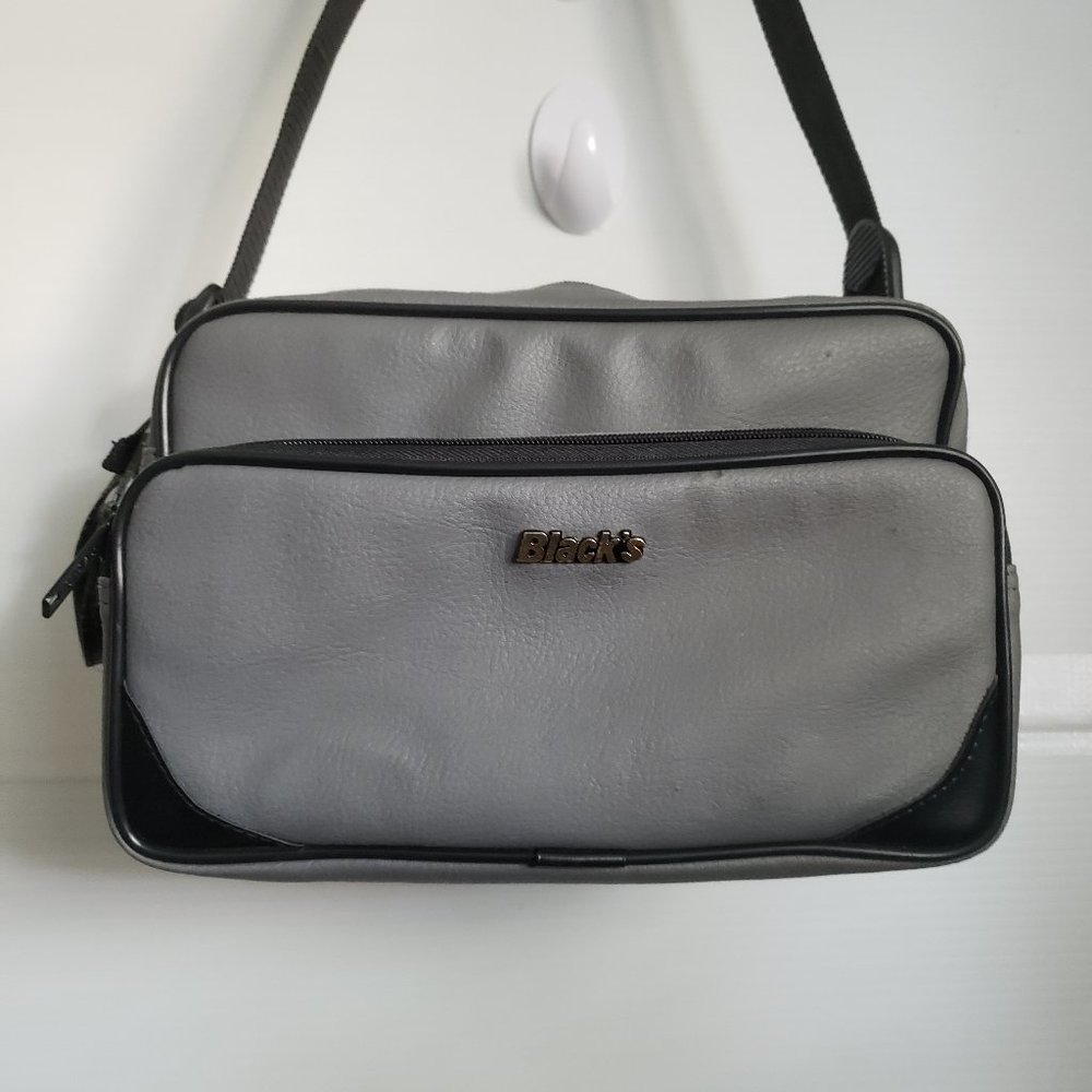 BLACK'S Bag Camera Lens versatile compartments gray leather black shoulder strap